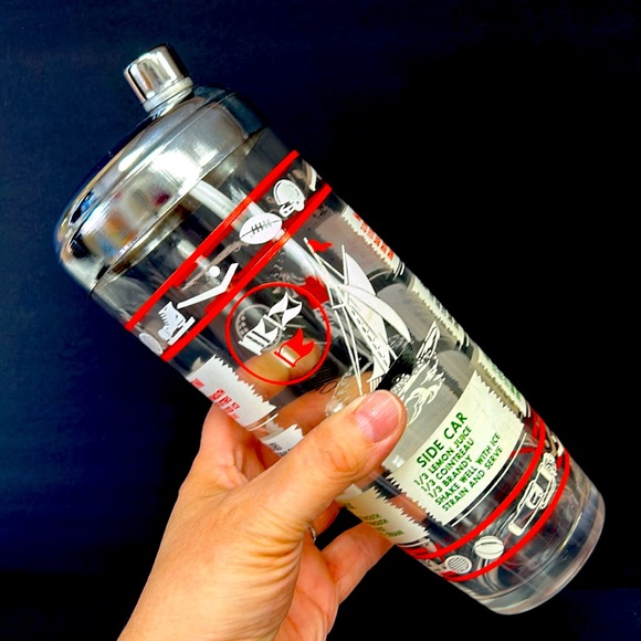 Mid Century Hazel Atlas 8.5” large glass sports themed cocktail’s shaker - Picture 2 of 11